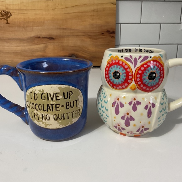 Humorous "I'd Give Up Chocolate But I'm No Quitter" & Folk Art Owl Mug - Picture 8 of 8